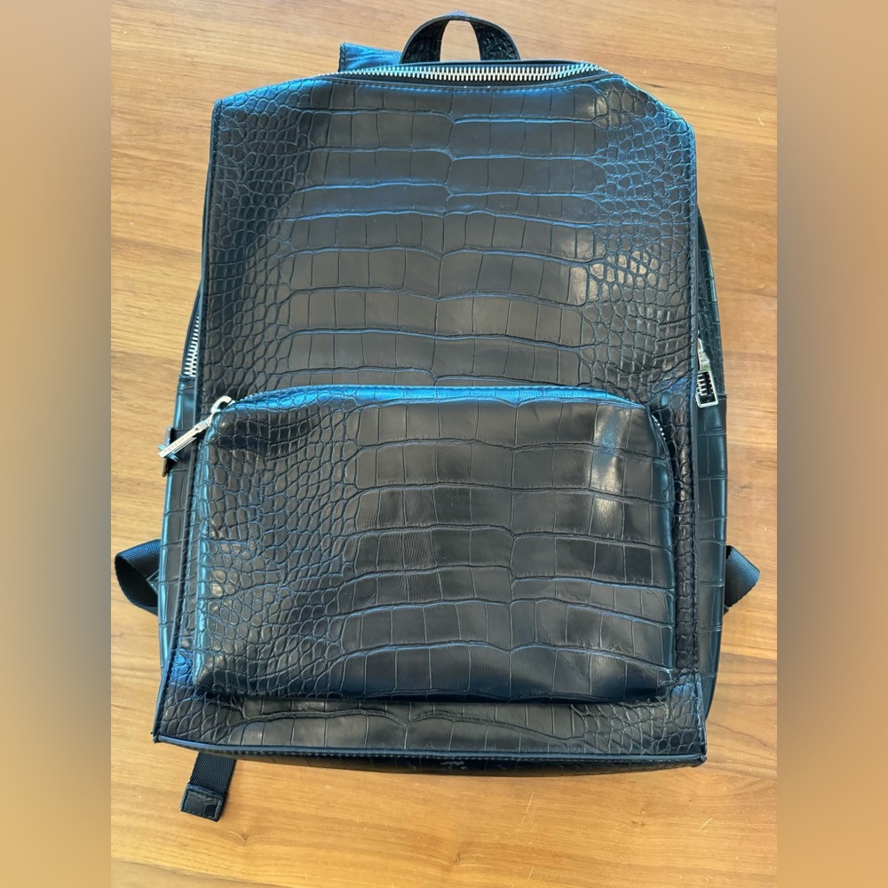 Zara Man Crocodile Embossed full grain leather mid size backpack